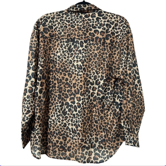 ASOS- Stradivarius Button Down Leopard Print Blouse Sz Large Office Siren - Picture 6 of 8